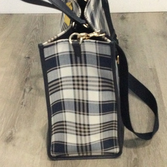 Large Coach Tote (navy, white, cream plaid) - Picture 6 of 8